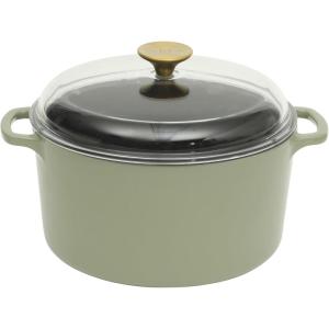 Sur La Table Kitchen Essential Main Canteen 9.5″ Pre-Seasoned Cast Iron Skillet w/Wood Handle, Natural Nonstick Lightweight Frying Pan for Searing, Sautéing & Everyday Cooking – Blue(Juniper Green (5qt Dutch))