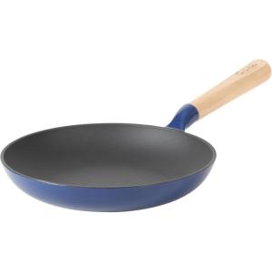 Sur La Table Kitchen Essential Main Canteen 9.5″ Pre-Seasoned Cast Iron Skillet w/Wood Handle, Natural Nonstick Lightweight Frying Pan for Searing, Sautéing & Everyday Cooking – Blue(Blue (Skillet))