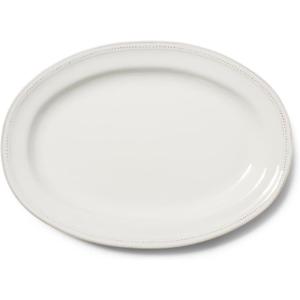 Sur La Table Pearl Stoneware Serving Platter – 14.37″ x 9.96″ Chip-Resistant Tray with Raised Dot Border & Distressed Edges, Vintage-Inspired Dinnerware, Microwave & Dishwasher