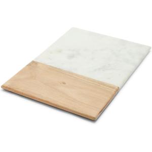 Sur La Table Rectangular Marble and Acacia Wood Serving Board, White