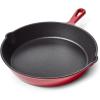 Sur La Table Enameled Cast Iron Skillet – 10″ Frying Pan for Searing, Sautéing & Baking, Oven to 500°F, Induction Compatible, Durable Nonstick Interior, Even Heat Distribution, Red