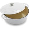 Sur La Table 7-Qt Enameled Cast Iron Dutch Oven – With Lid for Braising, Baking & Deep Frying, Induction Compatible, Oven to 500°F, Seals in Moisture for Flavorful Results, Light Blue(White)