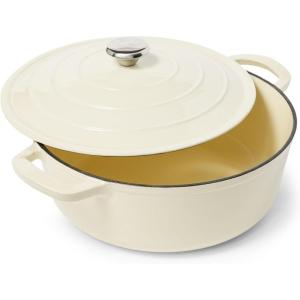 Sur La Table 7-Qt Enameled Cast Iron Dutch Oven – With Lid for Braising, Baking & Deep Frying, Induction Compatible, Oven to 500°F, Seals in Moisture for Flavorful Results, Light Teal(Almond)