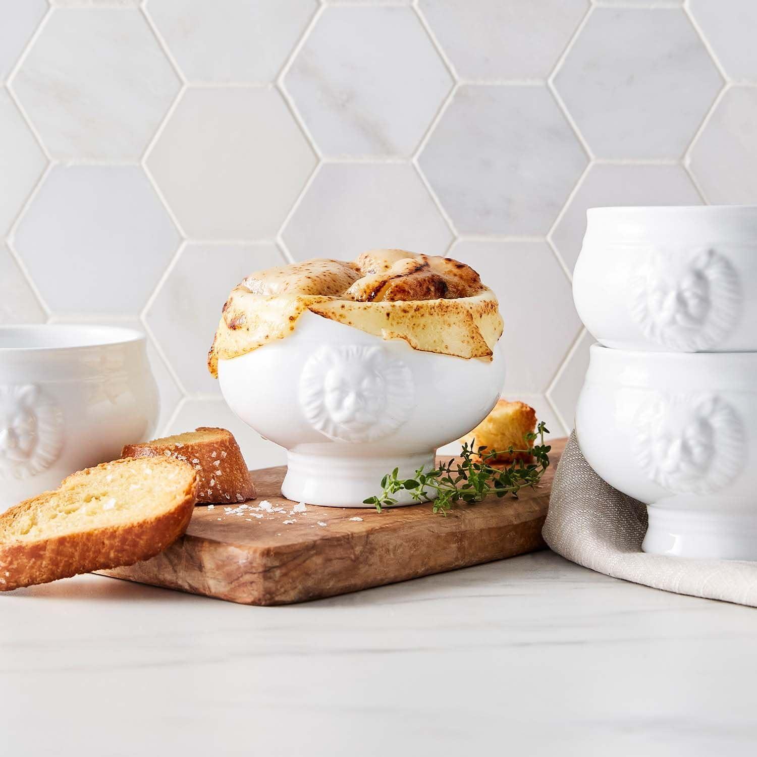 imageSur La Table White Porcelain Lions Head Soup Bowls Set of 4 Elegant 14 oz Serving Dishes for Stew amp Hot Meals Classic Dinnerware