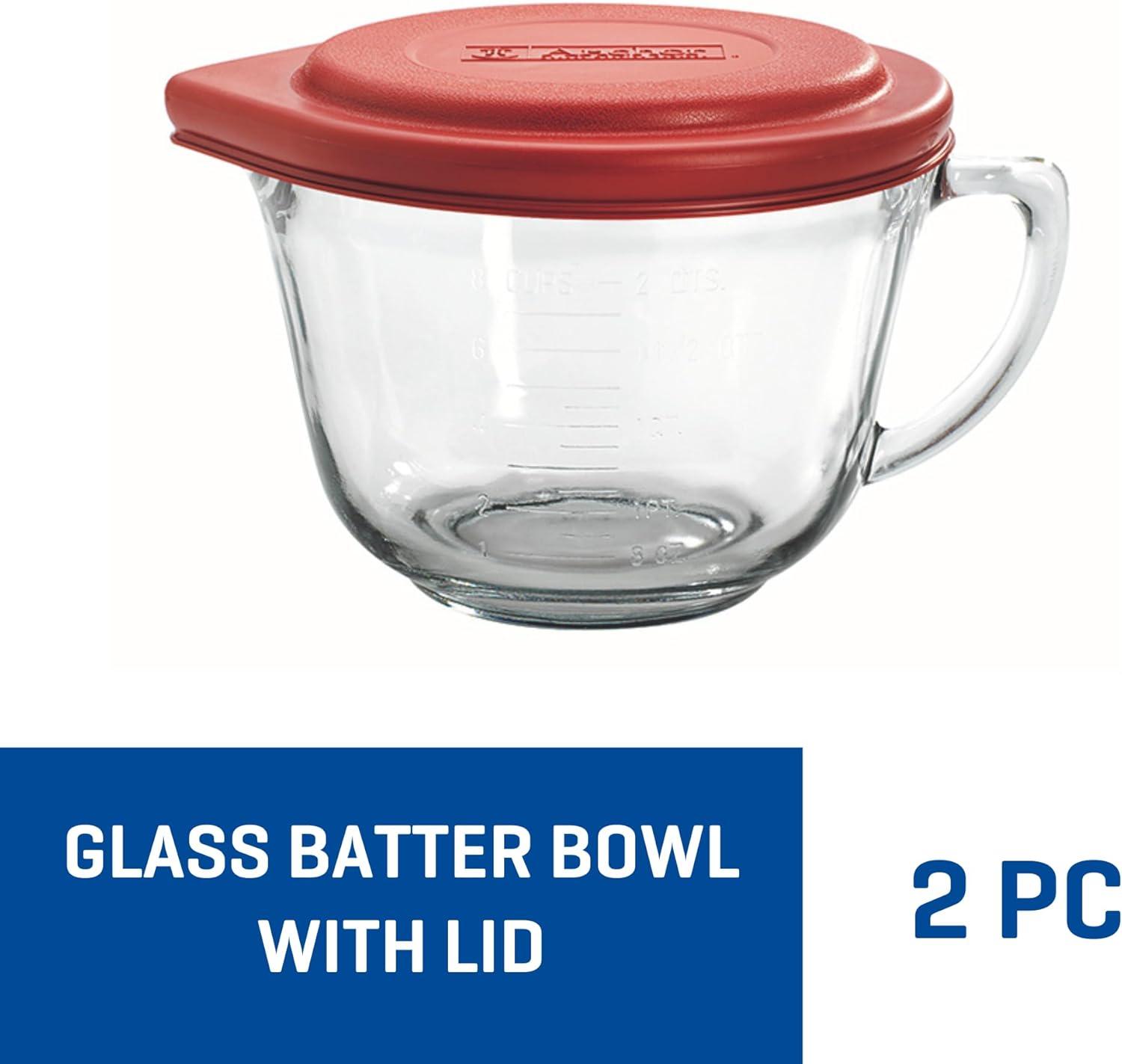 imageAnchor Hocking Batter Bowl 2 Quart Glass Mixing Bowl with Red LidRed Lid