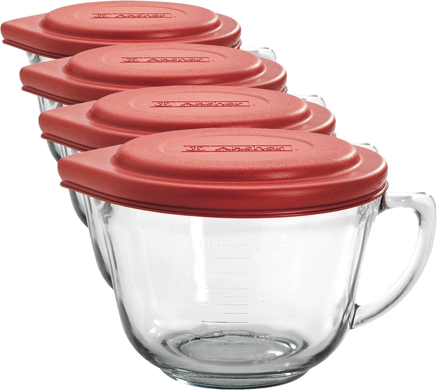 imageAnchor Hocking Batter Bowl 2 Quart Glass Mixing Bowl with Red LidRed Lid