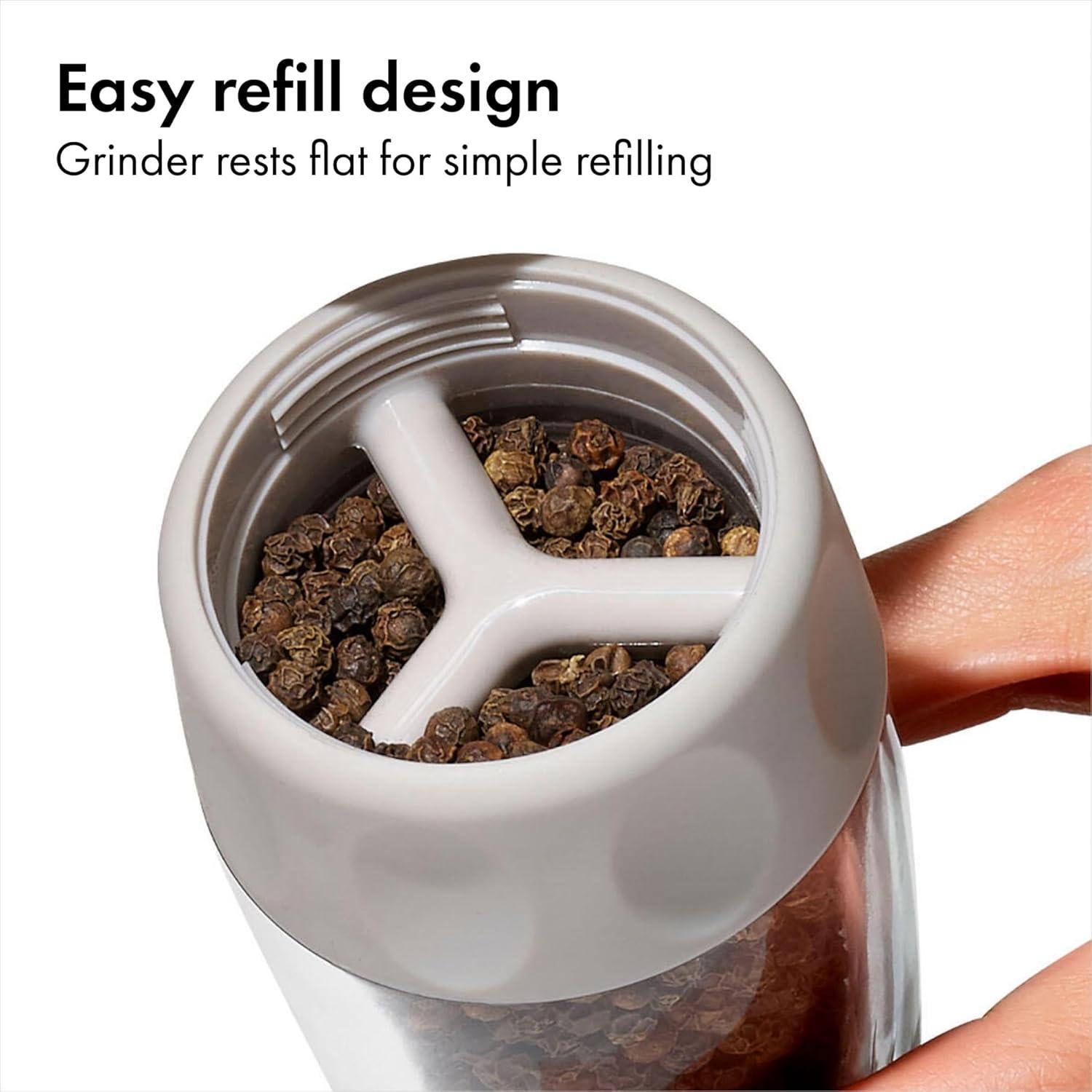 imageOXO Good Grips Contoured MessFree Pepper Grinder Adjustable Ceramic Grinder with Five Settings Black Pepper Mill for Home and Kitchen Spice Tool and Kitchen GadgetGray