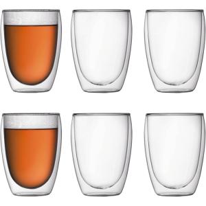Bodum 8oz Pavina Double Wall Glasses, High Heat Borosilicate Glass, Set of 2, Clear(Set of 6)