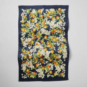 Sur La Table Orange Blossoms Linen Kitchen Towel, Yellow