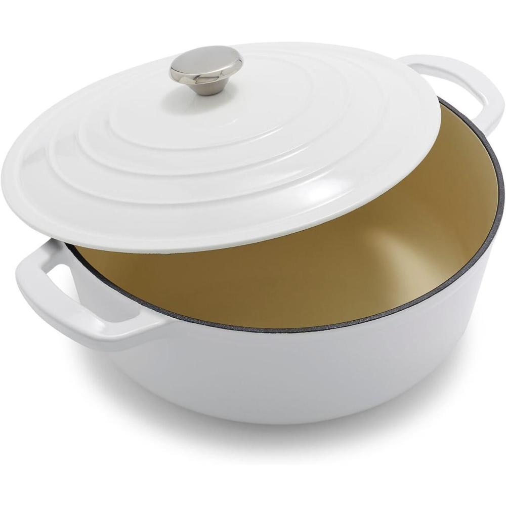 imageSur La Table 7Qt Enameled Cast Iron Dutch Oven  With Lid for Braising Baking amp Deep Frying Induction Compatible Oven to 500F Seals in Moisture for Flavorful Results BlueWhite