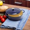 Sur La Table 7-Qt Enameled Cast Iron Dutch Oven – With Lid for Braising, Baking & Deep Frying, Induction Compatible, Oven to 500°F, Seals in Moisture for Flavorful Results, Blue(Blue)