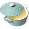 Sur La Table 5-Qt Enameled Cast Iron Dutch Oven – With Lid for Braising, Baking & Deep Frying, Induction Compatible, Oven to 500°F, Moisture-Retaining Design for Flavorful Results, Light Teal