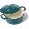 Sur La Table 5-Qt Enameled Cast Iron Dutch Oven – With Lid for Braising, Baking & Deep Frying, Induction Compatible, Oven to 500°F, Moisture-Retaining Design for Flavorful Results, Dark Teal