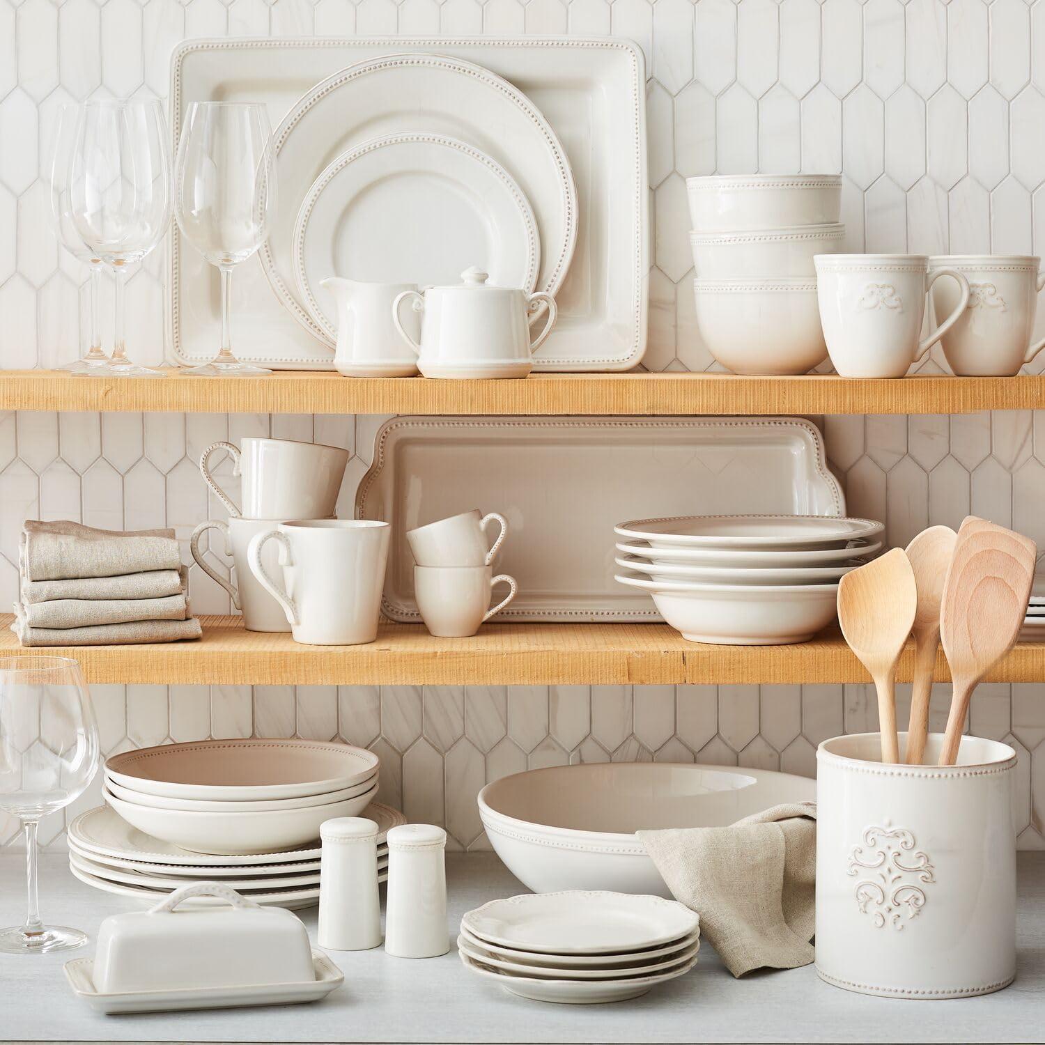 imageSur La Table Pearl Pasta Bowl White Raised Dot Border Stoneware Bowl for Pasta Salads and Grain Dishes