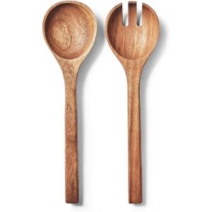 Sur La Table Acacia Wood Salad Servers, Natural Acacia Hardwood Salad Spoon and Fork for Tossing and Serving