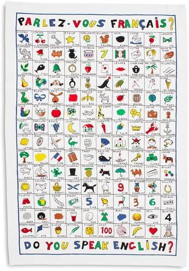imageSur La Table Parlez Vous Franais Kitchen Towel Illustrated Cotton with French Vocabulary Design for Kitchen and Dining