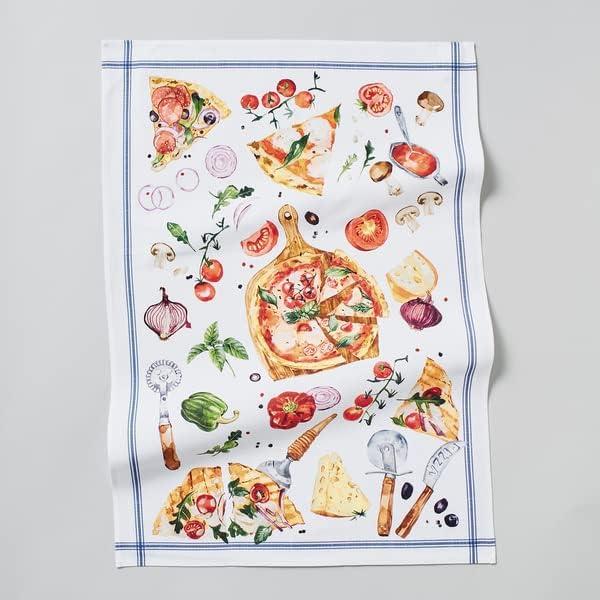 imageSur La Table Pizza Kitchen Towel Illustrated Cotton Towel with Classic Pizza and Trattoria Design