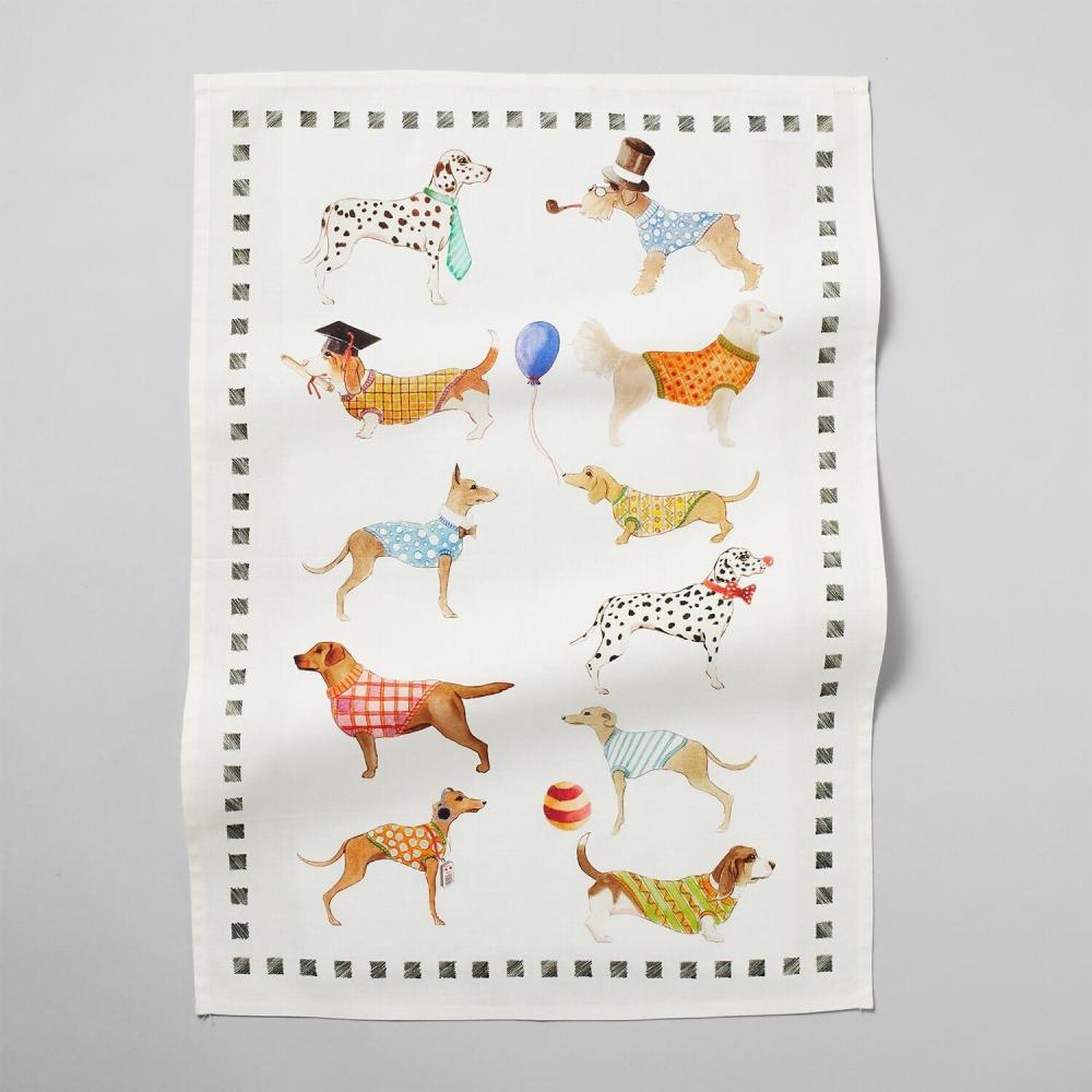 imageSur La Table Assorted Dogs Kitchen Towel Illustrated Cotton Towel with Charming Assorted Dog Breeds Design for Dog Lovers