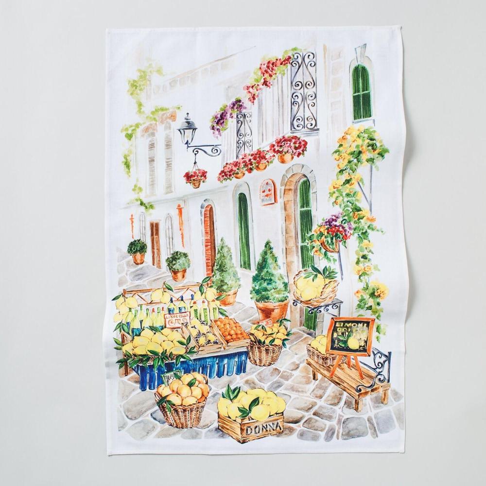 imageSur La Table Italian Vialetto Kitchen Towel Illustrated Cotton with Italian Village and Vineyard Design
