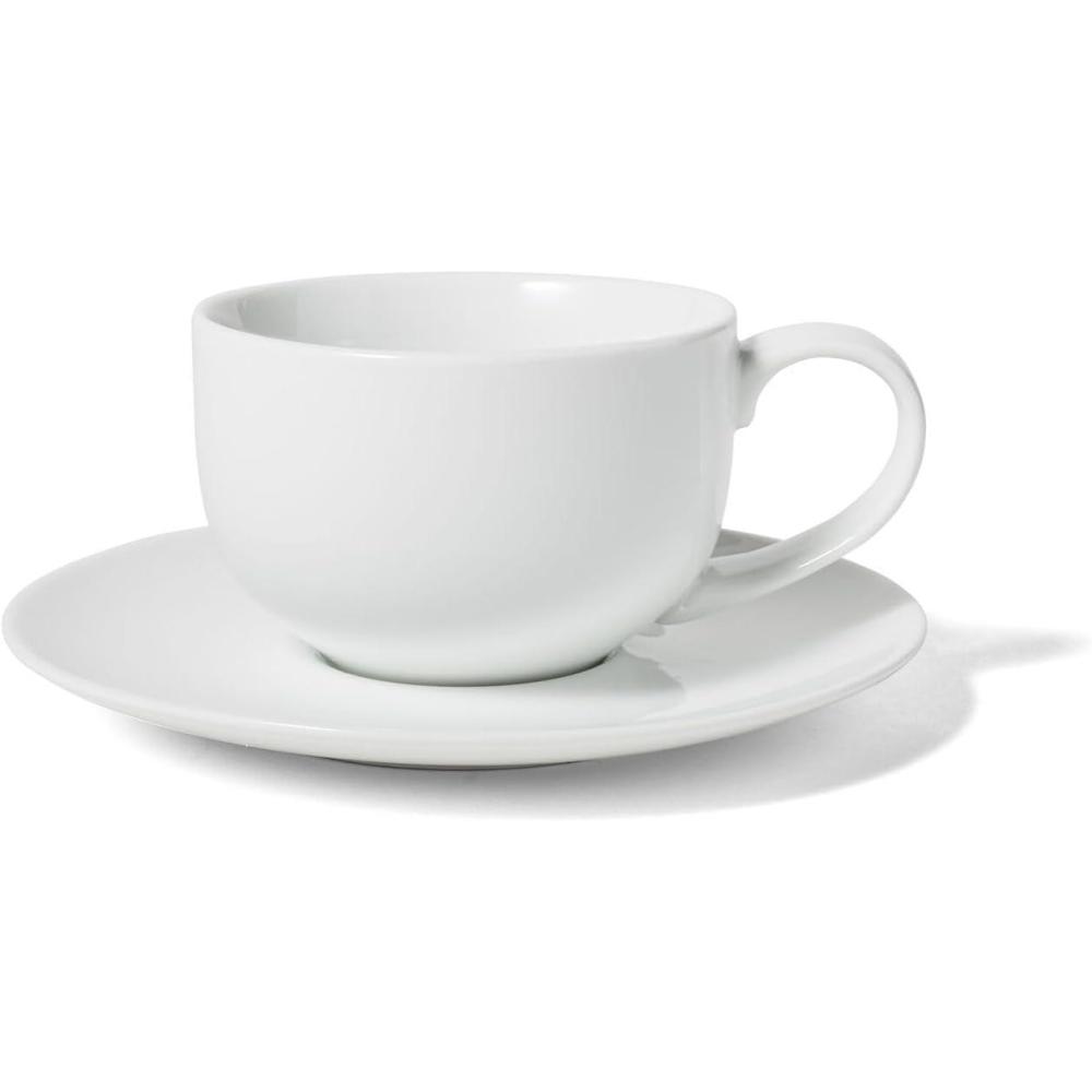 imageSur La Table Porcelain Espresso Cup and Saucer Set 8 oz Modern Coffee Demitasse with Sleek White Finish Durable CafStyle Drinkware Dishwasher and Microwave