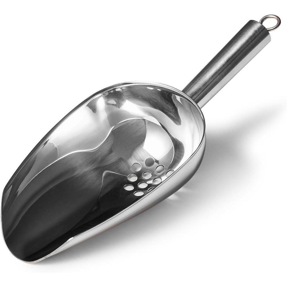 imageSur La Table Stainless Steel Ice Scoop 9 in Perforated Scoop for Ice Olives and Wet Items with 810 oz Capacity 9 in