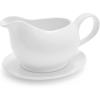 Sur La Table Porcelain Gravy Boat with Saucer, Classic White Lidded Vessel and Drip-Catching Saucer for Table Service