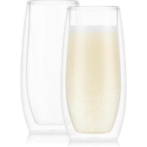 Bodum Skal Chardonnay Glass, Double Wall, High-Heat Borosilicate Glass, Set of 2(Clear)