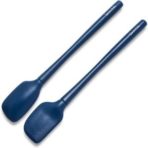 Sur La Table Flex-Core Mini Silicone Spatula and Spatula Spoon, Blue, Compact Flex-Core Tools with Stainless Steel Handles for Small Pans and Jars, Set of 2(Navy)