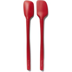 Sur La Table Flex-Core Mini Silicone Spatula and Spatula Spoon, Blue, Compact Flex-Core Tools with Stainless Steel Handles for Small Pans and Jars, Set of 2(Dark Red)