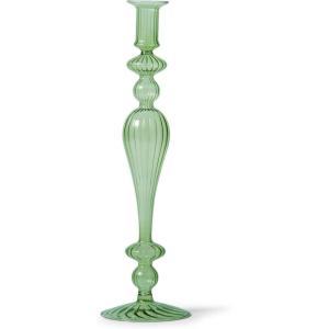 Sur La Table Glass Taper Candle Holder, 13.5″, Clear(Sage Green)