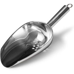 Sur La Table Stainless Steel Ice Scoop, 9 in, Perforated Scoop for Ice, Olives and Wet Items with 8-10 oz Capacity, 9 in