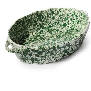 Sur La Table Splatter Stoneware Oval Baker, 2.4 Qt, Reactive Glaze Casserole Dish for Baking, Roasting and Oven-to-Table Serving, 2.4 Qt