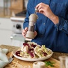 Sur La Table Ratchet Mill, Dark Red, Ceramic Stone Grinder for Pepper, Salt and Spices with Adjustable Coarseness(Warm Grey)