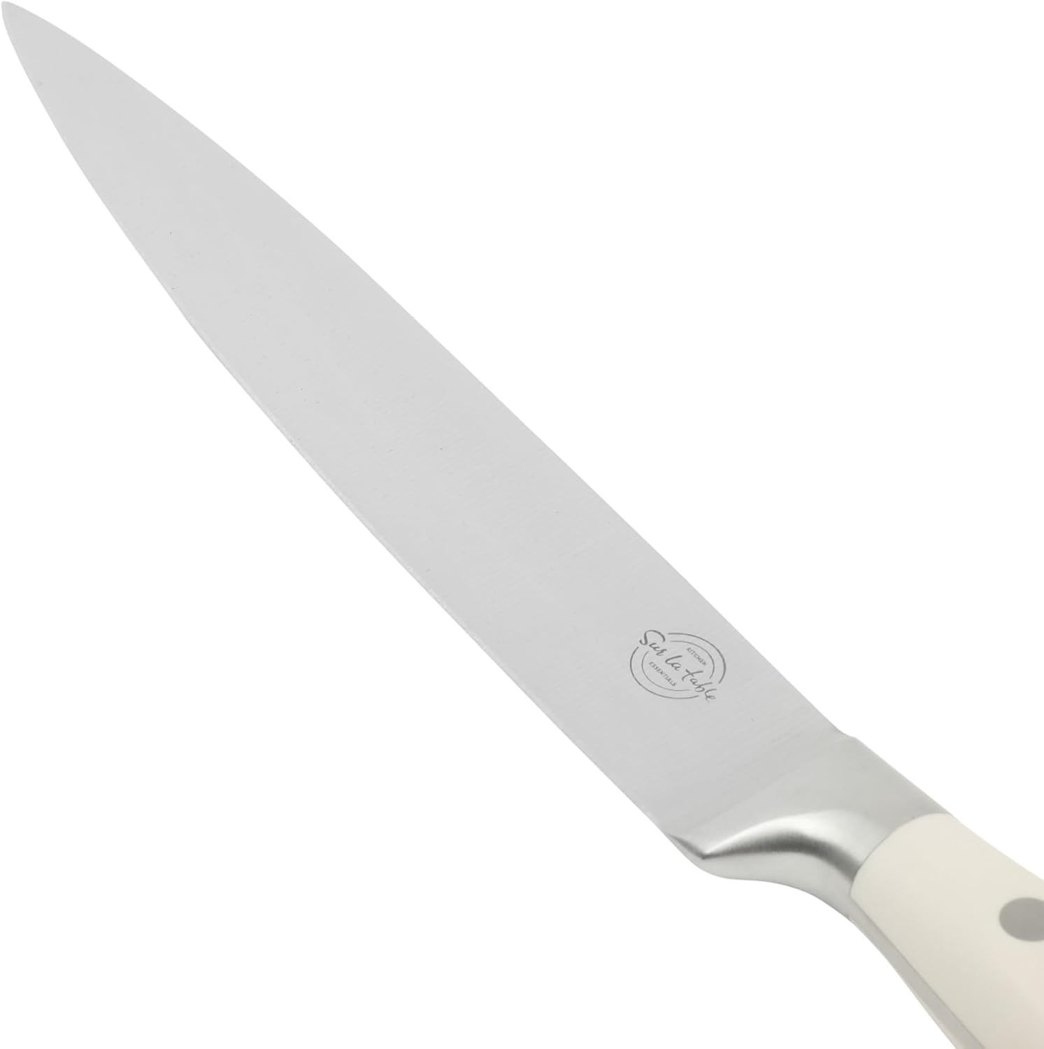 image:imageSur La Table Kitchen Essential Tasting Kitchen German Steel Slicer Knife 8Inch Stainless Steel Blade Professional Kitchen Knife with White Handle and Forged Full TangEggshell White 8 Slicer