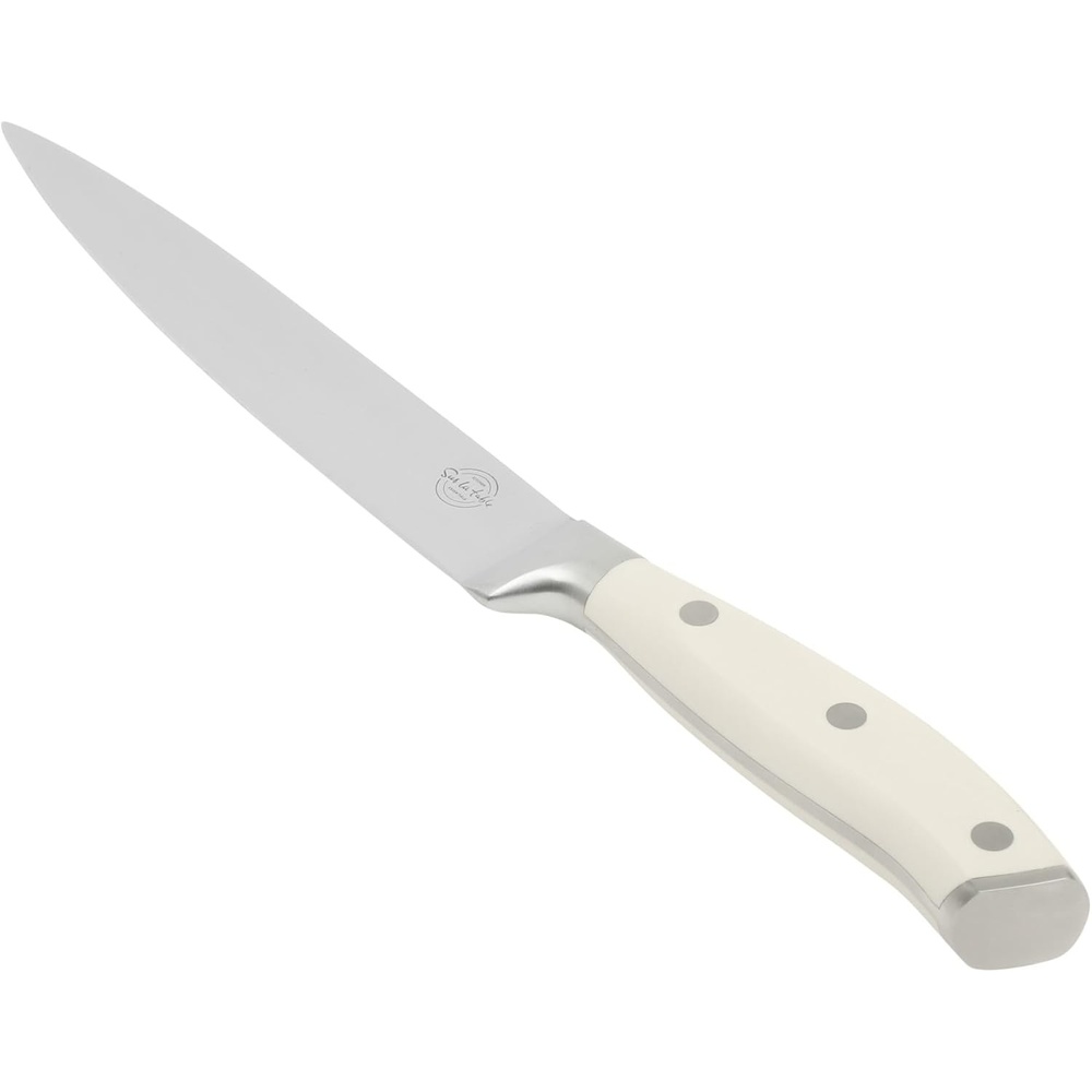 image:imageSur La Table Kitchen Essential Tasting Kitchen German Steel Slicer Knife 8Inch Stainless Steel Blade Professional Kitchen Knife with White Handle and Forged Full TangEggshell White 8 Slicer