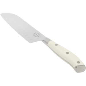 Sur La Table Kitchen Essential Tasting Kitchen German Steel Slicer Knife, 8-Inch Stainless Steel Blade – Professional Kitchen Knife with White Handle and Forged Full Tang(Eggshell White (7″ Santoku))
