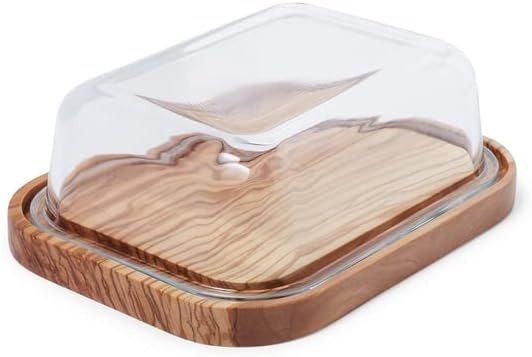 image:imageSur La Table Olivewood Butter Dish Handcrafted Italian Olivewood Covered Butter Dish for Counter Storage and Table Service