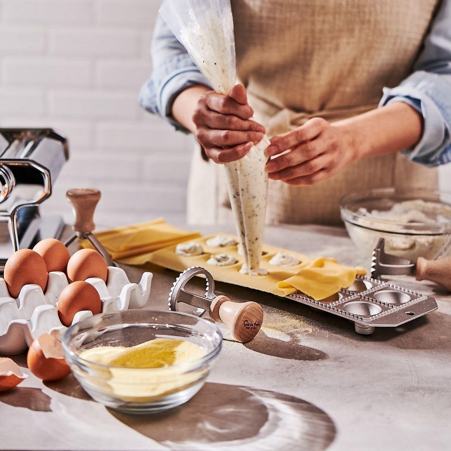 image:imageSur La Table Ravioli amp Tortellini Starter Set Complete Pasta Kit with Cutter Press Form and Recipe Guide for Homemade Stuffed Pasta