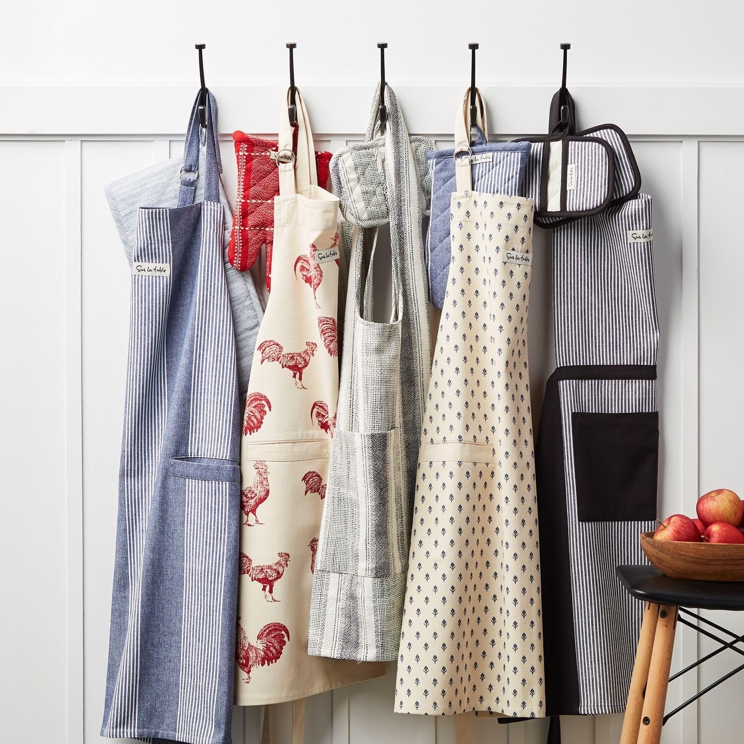 image:imageSur La Table Striped Smock Apron Gray FullCoverage Cotton Smock Apron with Pockets and Adjustable Neck Strap