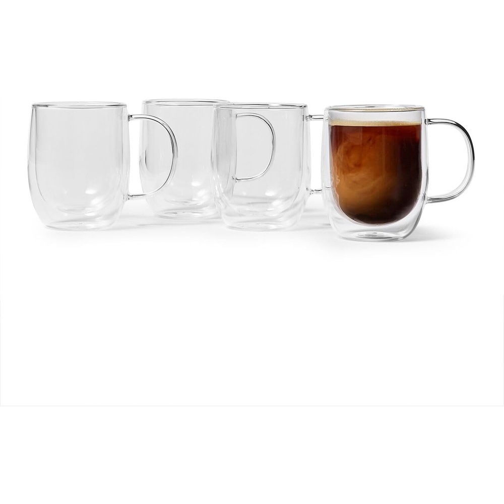 image:imageSur La Table 12 oz DoubleWall Glass Coffee Mug Set of 4 Insulated Design Keeps Drinks Hot amp Hands Cool Microwave amp Dishwasher
