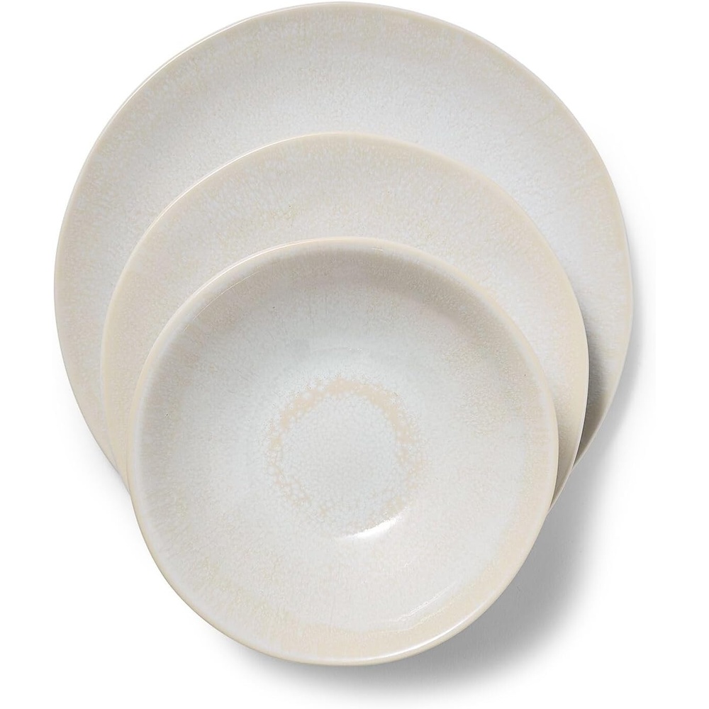 image:imageSur La Table Cloud Stoneware Dinnerware Set  12Piece Handcrafted Ceramic Collection Made in Portugal with Reactive Glaze Organic Design Dishwasher amp Microwave White