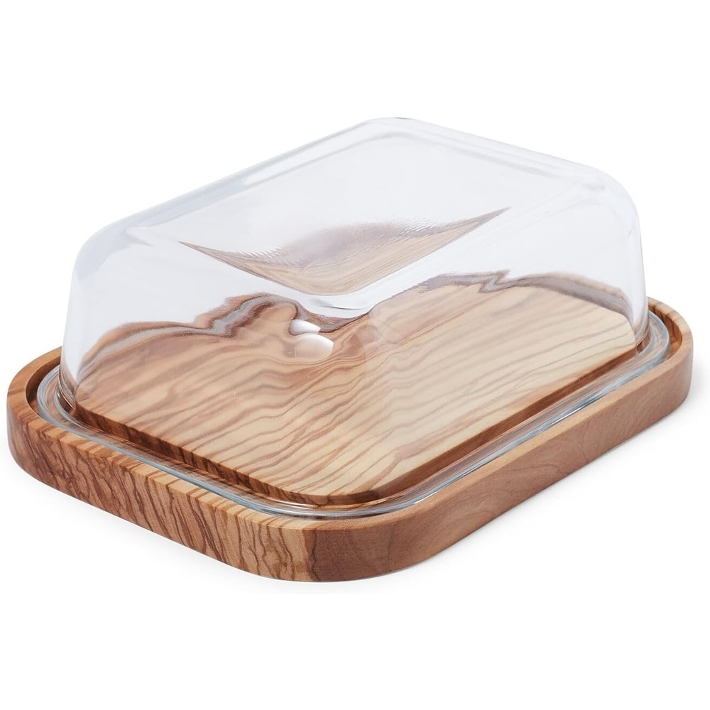 image:imageSur La Table Olivewood Butter Dish Handcrafted Italian Olivewood Covered Butter Dish for Counter Storage and Table Service