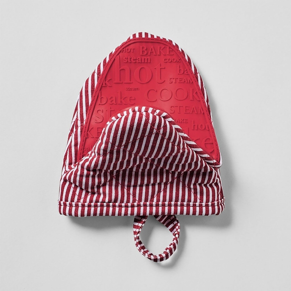 image:imageSur La Table Silicone Striped Mini Pinch Mitt GrayRed