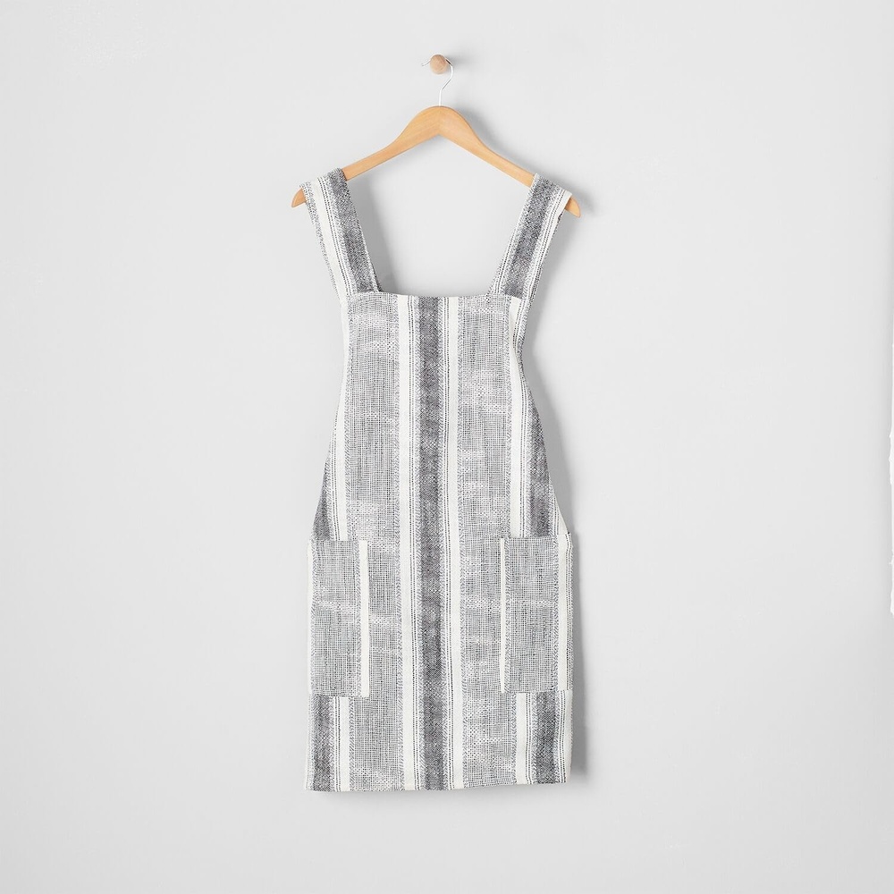 image:imageSur La Table Striped Smock Apron Gray FullCoverage Cotton Smock Apron with Pockets and Adjustable Neck Strap