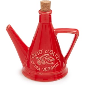 Sur La Table Farmhouse Italian Oil Cruet, Handmade Clay Vessel with Rustic Glaze and Pour Spout for Olive Oil and Vinegar, 12 oz(Red)
