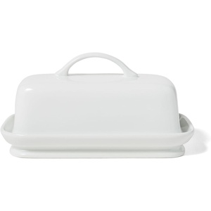 Sur La Table White Butter Dish, Covered Porcelain Vessel with Domed Lid for Counter Storage and Table Service