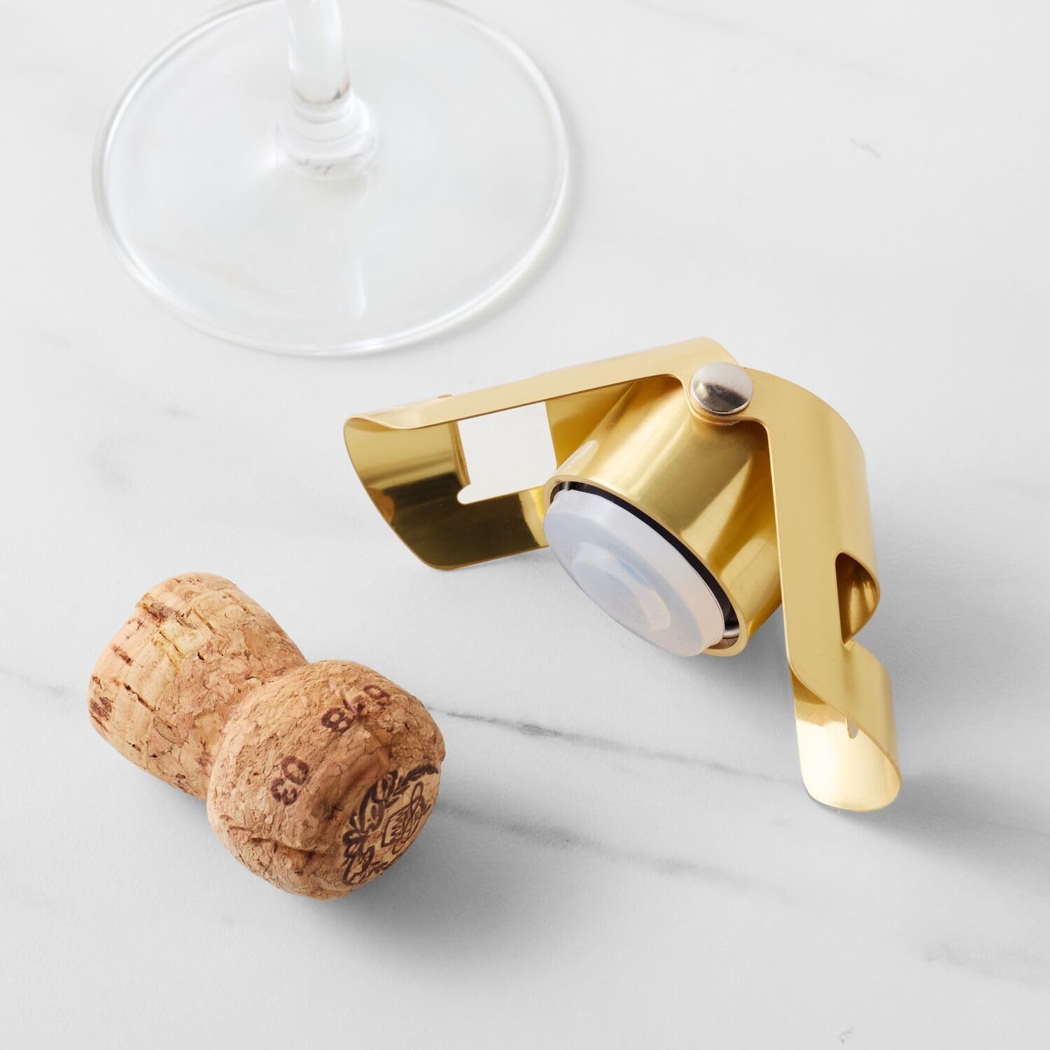 image:imageSur La Table Gold Champagne Stopper Hinged Lever Stopper in Polished Gold Finish to Preserve Champagne Fizz