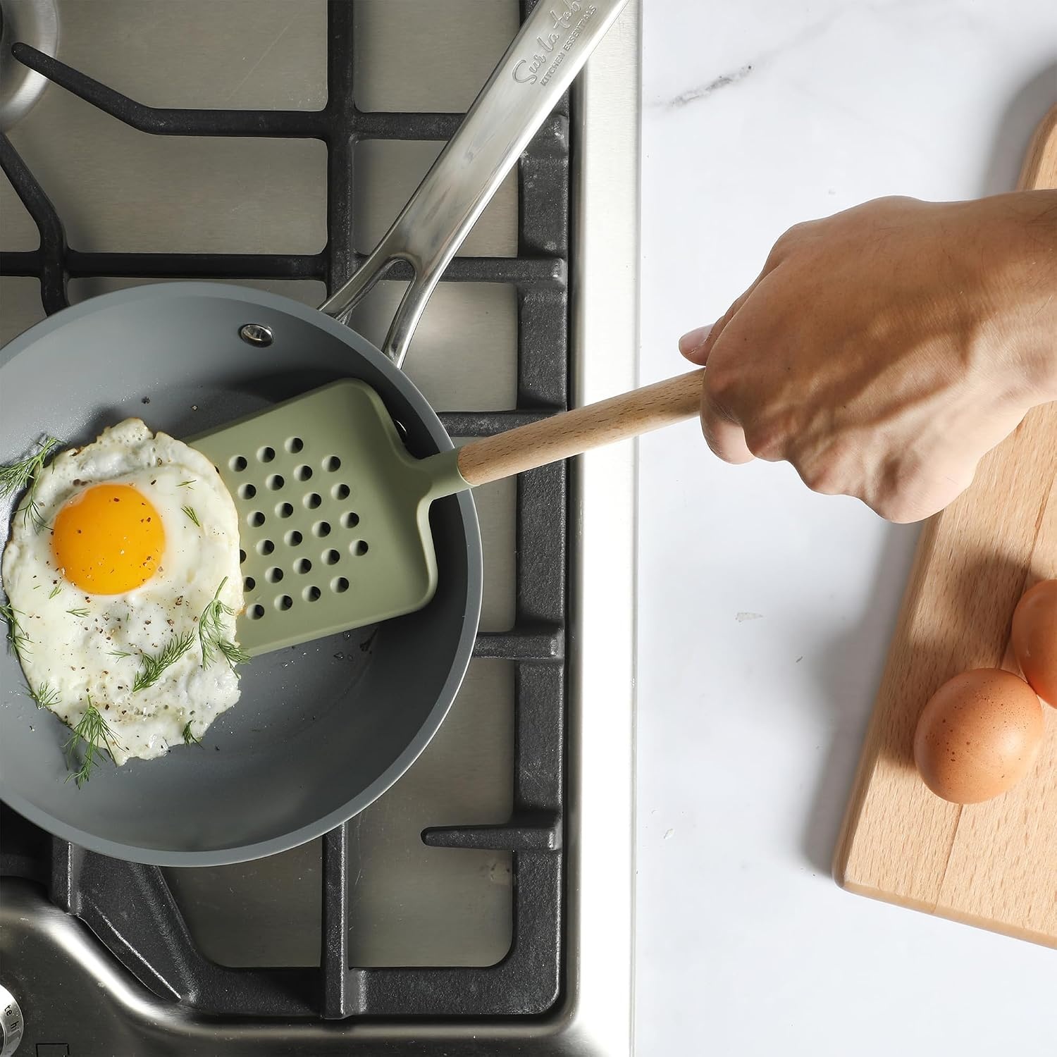 image:imageSur La Table Kitchen Essential Mealcraft Silicone Spatula Juniper GreenJuniper Green SiliconeBeechwood