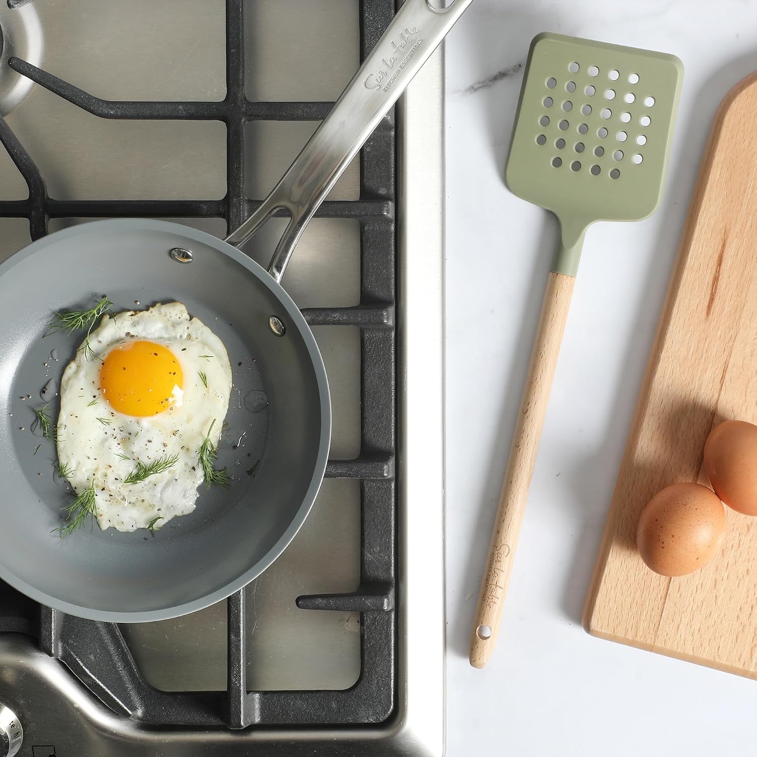 image:imageSur La Table Kitchen Essential Mealcraft Silicone Spatula Juniper GreenJuniper Green SiliconeBeechwood