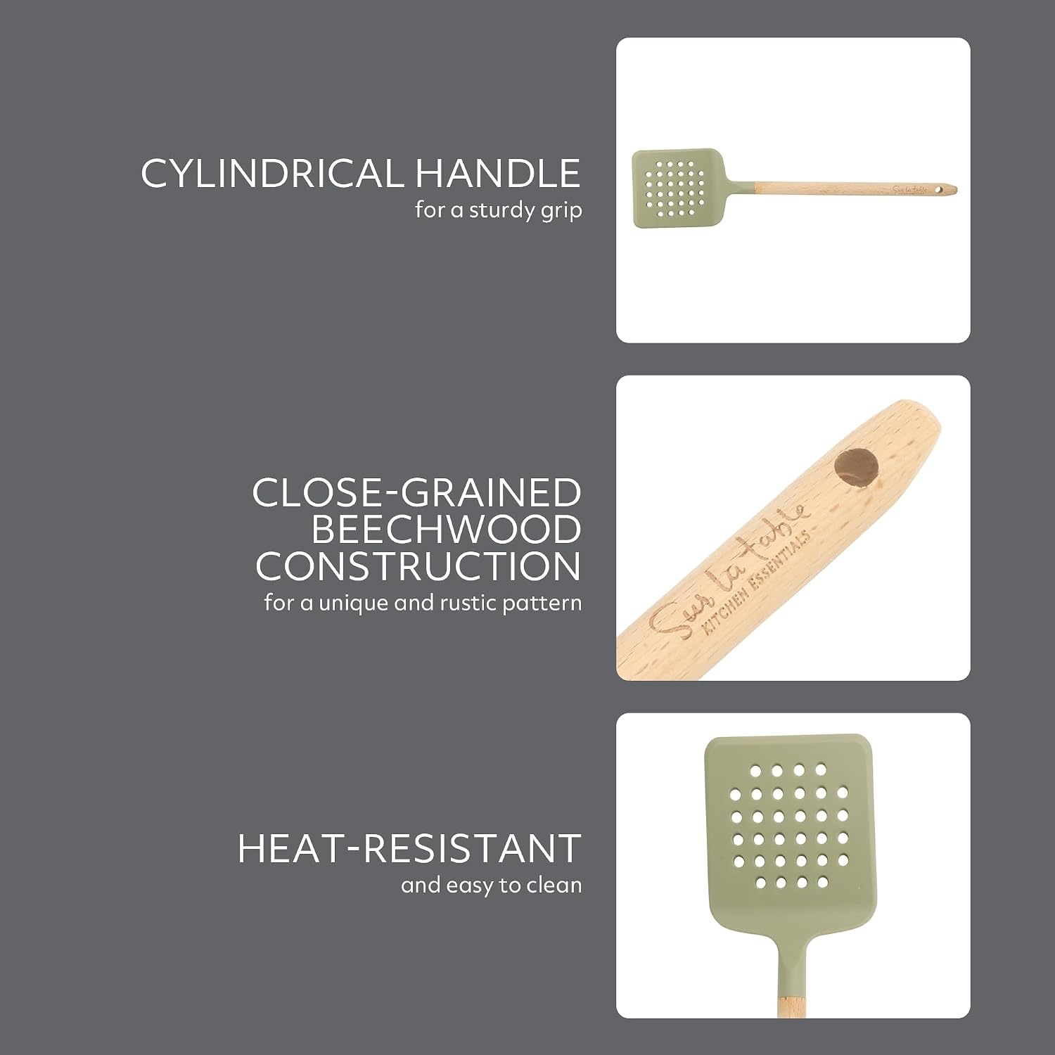 image:imageSur La Table Kitchen Essential Mealcraft Silicone Spatula Juniper GreenJuniper Green SiliconeBeechwood